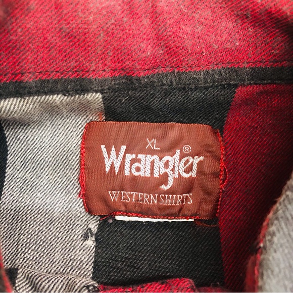 Vintage Wrangler Western Shirt Red Black Gray Stripe - Picture 10 of 16
